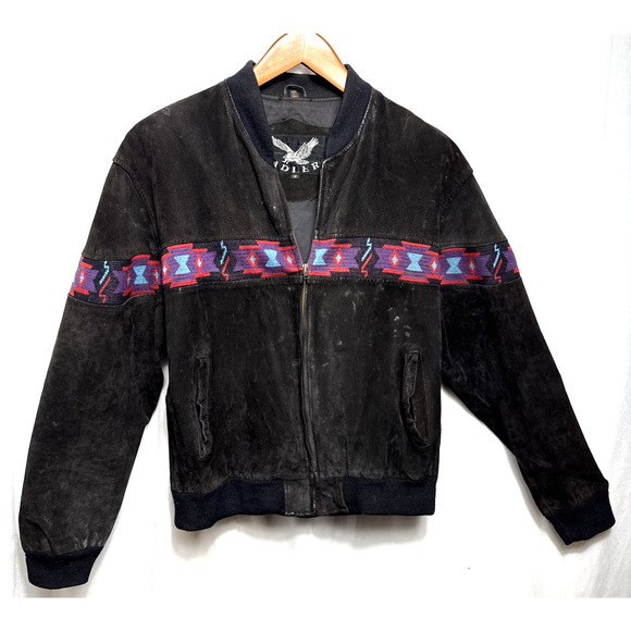 Vintage Adler Suede Leather Bomber Jacket Mens Medium Aztec Western Native Style - Picture 1 of 11